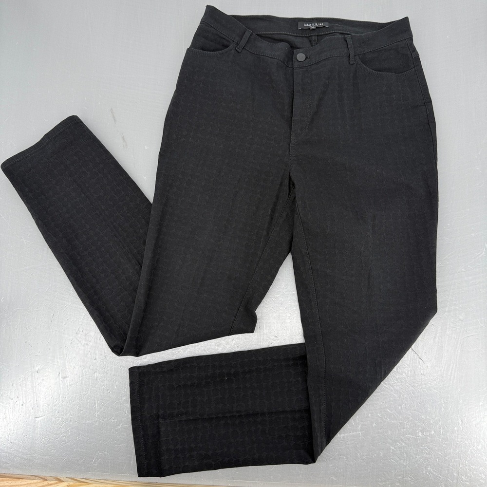 Lafayette 148 New York Womens Black Tonal Animal Print Slim Fit Pants Size 10